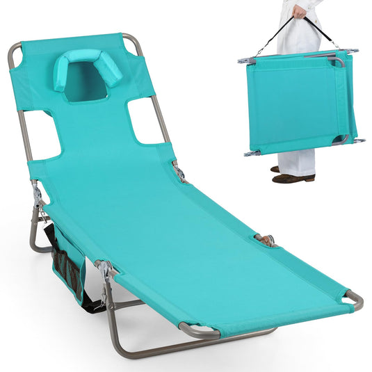 Goplus Tanning Chair Folding Beach Lounge Chair w/5-Position Adjustable Backrest