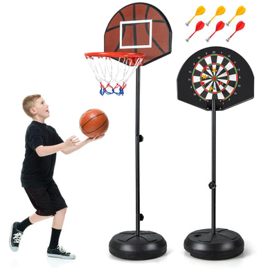 Goplus Kids Basketball Hoop, 2-in-1 Toddler Basketball Goal System with Dart Board, 6 Darts, Fillable Base