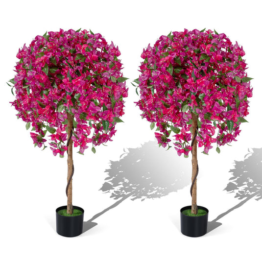 Goplus 2 Pack Artificial Azalea Trees with Vivid Blooming Flowers for Indoor Outdoor Decor