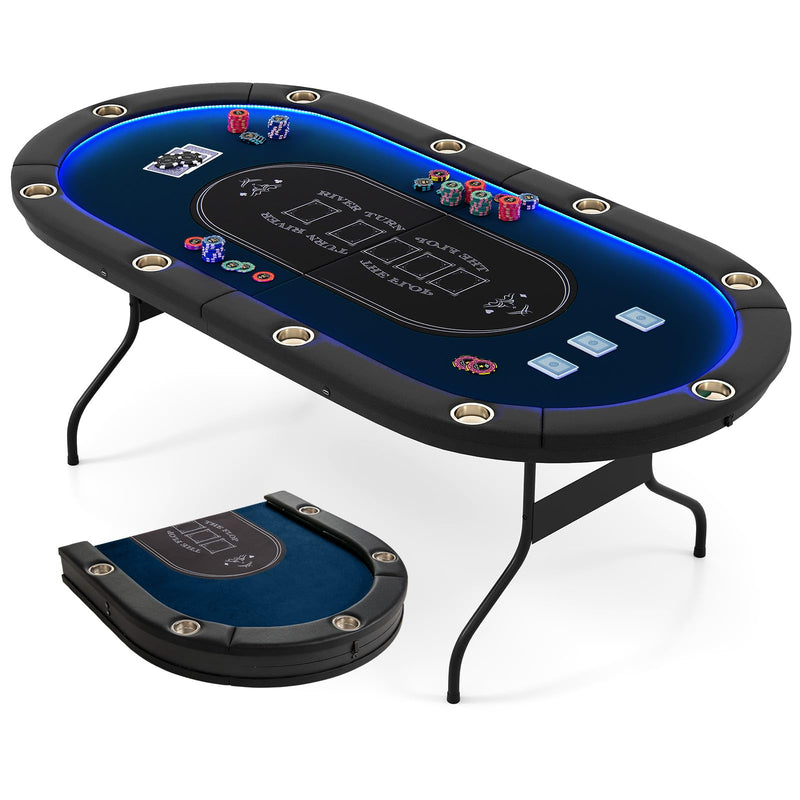 Load image into Gallery viewer, Goplus 84&quot; Foldable Poker Table with LED Lights  for Texas Hold&#39;em Blackjack
