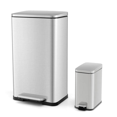 Goplus Step Trash Can Combo Set, 10.6 Gal/40 L and 1.6 Gal/6 L Stainless Steel Waste Bin