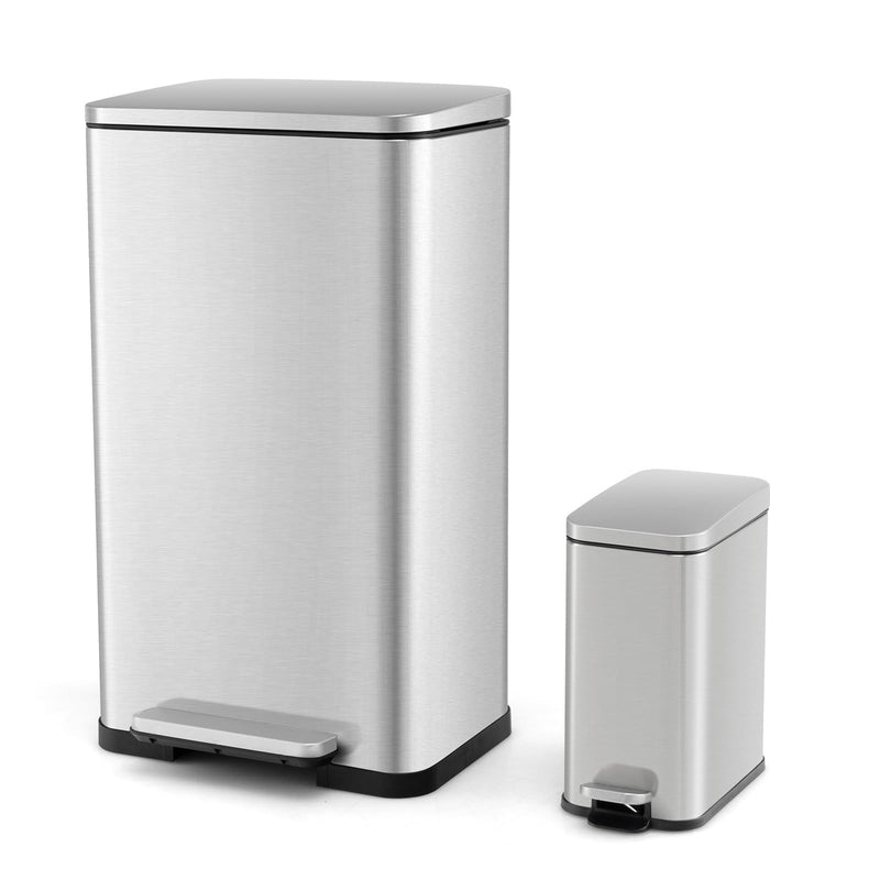 Load image into Gallery viewer, Goplus Step Trash Can Combo Set, 10.6 Gal/40 L and 1.6 Gal/6 L Stainless Steel Waste Bin
