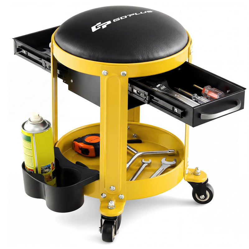 Load image into Gallery viewer, Goplus Rolling Mechanic Stool Pneumatic Shop Stool Creeper Seat with Removable Padded Seat
