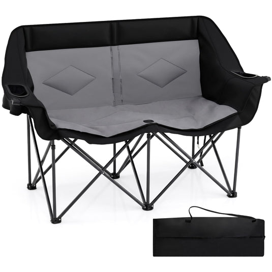 Goplus Double Camping Chair with Cup Holders Glass Racks and Mesh Pockets