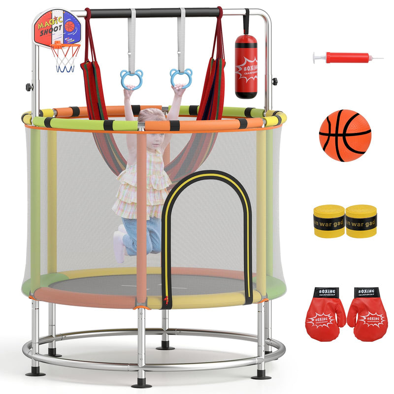 Load image into Gallery viewer, Goplus 55&quot; Mini Trampoline for Kids Up to 440LBS with Hammock &amp; Safety Net
