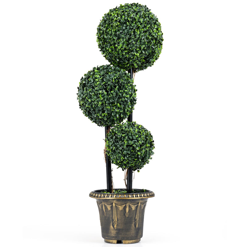 Load image into Gallery viewer, Goplus 3 FT Artificial Boxwood Topiary Tree Sun-Protective Triple Ball Fake Plants Shrubs (1/2 Pack)
