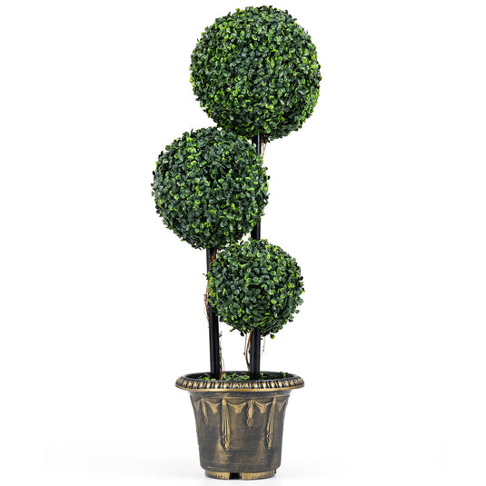 Goplus 3 FT Artificial Boxwood Topiary Tree Sun-Protective Triple Ball Fake Plants Shrubs (1/2 Pack)