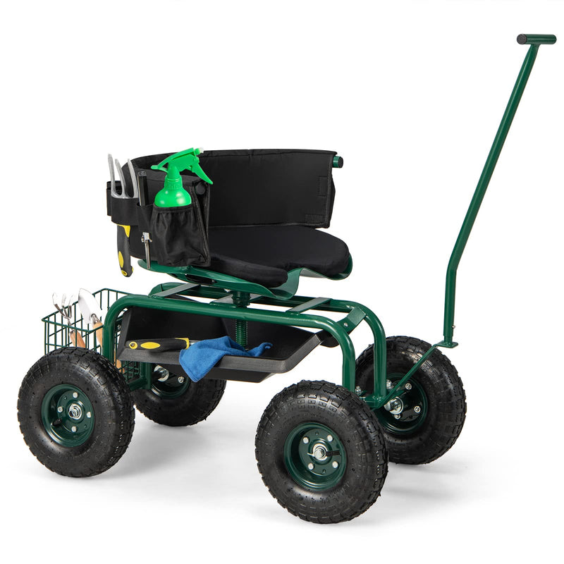 Load image into Gallery viewer, Goplus Rolling Garden Cart, Garden Scooter with Seat &amp; Tool Storage, Outdoor Gardening Workseat
