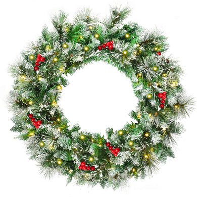 Goplus Snow Flocked Christmas Wreath for Doorway Window Wall