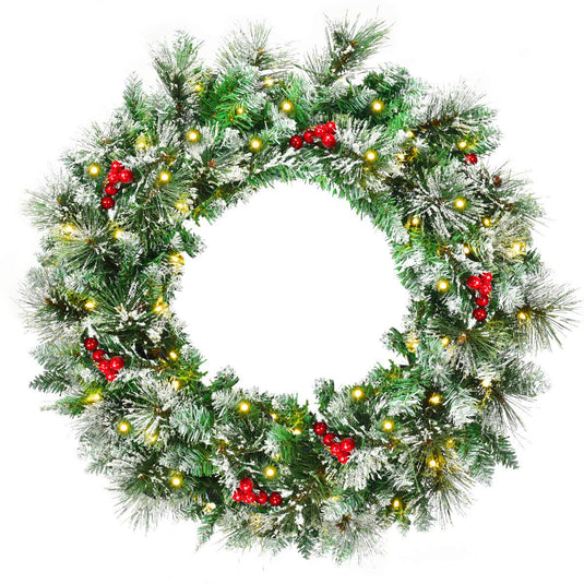 Goplus Snow Flocked Christmas Wreath for Doorway Window Wall