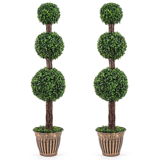 Goplus Artificial Triple Ball Boxwood Tree 4 FT Fake Topiary Tree(1/2)