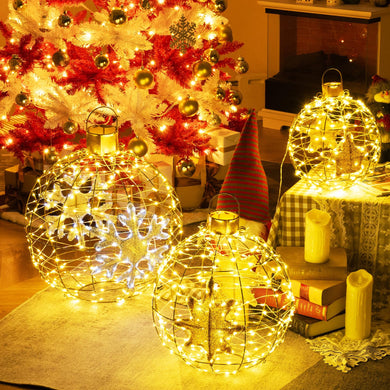 Goplus 3 PCS Pre-Lit Lantern Balls, Hanging/Standing Christmas Ornaments with 732 Bright LED Lights, Zip Ties & Ground Stakes