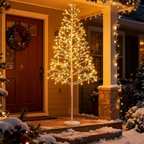Goplus LED Birch Tree, 5/6/7 FT Pre-lit Twig Tree with Warm White Light LED Lights, Weighted Base