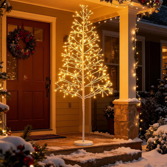 Goplus LED Birch Tree, 5/6/7 FT Pre-lit Twig Tree with Warm White Light LED Lights, Weighted Base