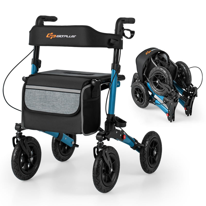 Load image into Gallery viewer, Goplus Walkers for Seniors with Seat 2 in 1 Folding Rolling Rollator Walker with 9&quot; Pneumatic Tires for All Terrain
