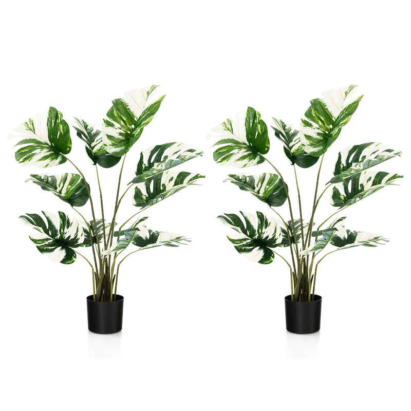 Load image into Gallery viewer, Goplus 4ft Artificial Monstera Deliciosa Plant, 2 Pack Tall Fake Tropical Palm Tree in Pot with 10 Decorative Split Leaves
