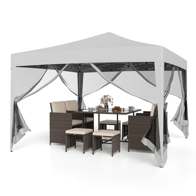 Goplus 10 FT x 10 FT Pop-Up Canopy Tent, Easy Setup Instant Folding Shelter w/Mesh Netting, Carry Bag, 8 Stakes & 4 Ropes, Height Adjustable Sunshade, Commercial Tent for Campin