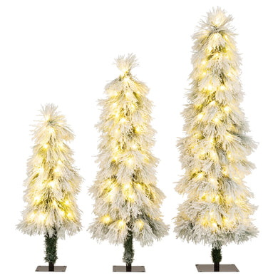 Goplus 3' 4' 5' Pre-Lit Snow Flocked Christmas Tree Set of 3 | Holiday Seasonal Decor