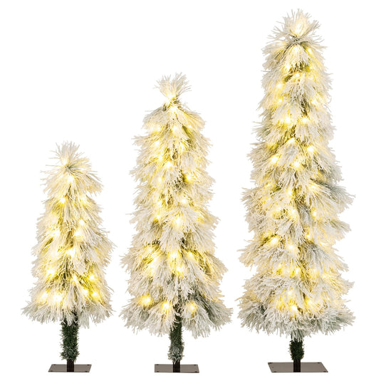 Goplus 3' 4' 5' Pre-Lit Snow Flocked Christmas Tree Set of 3 | Holiday Seasonal Decor