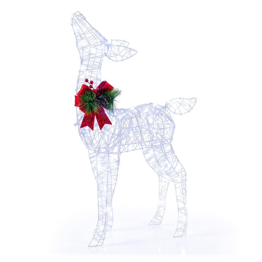 Goplus Christmas Pre-Lit Reindeer | 50 Cold White LED Lights & Red Bow Stakes & Zip Ties Included