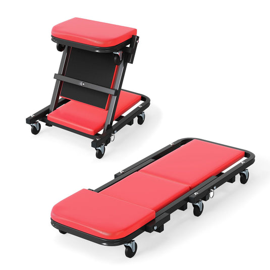 Goplus 2-in-1 Rolling Folding Z Creeper Seat with 6 Swivel Casters