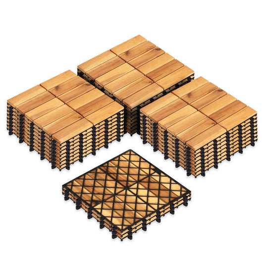 Goplus 27/54-Pack Acacia Wood Interlocking Deck Tiles (Grid) | All-Weather Flooring Tiles