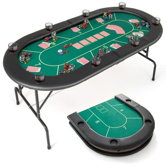 Goplus 72 x 36 x 30.5 Inch Foldable Poker Table with 8 Cup Holders