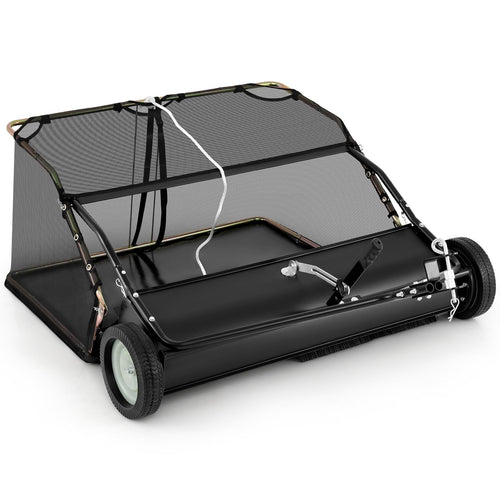 Goplus Lawn Sweeper Tow Behind with Large-Capacity Hopper Bag