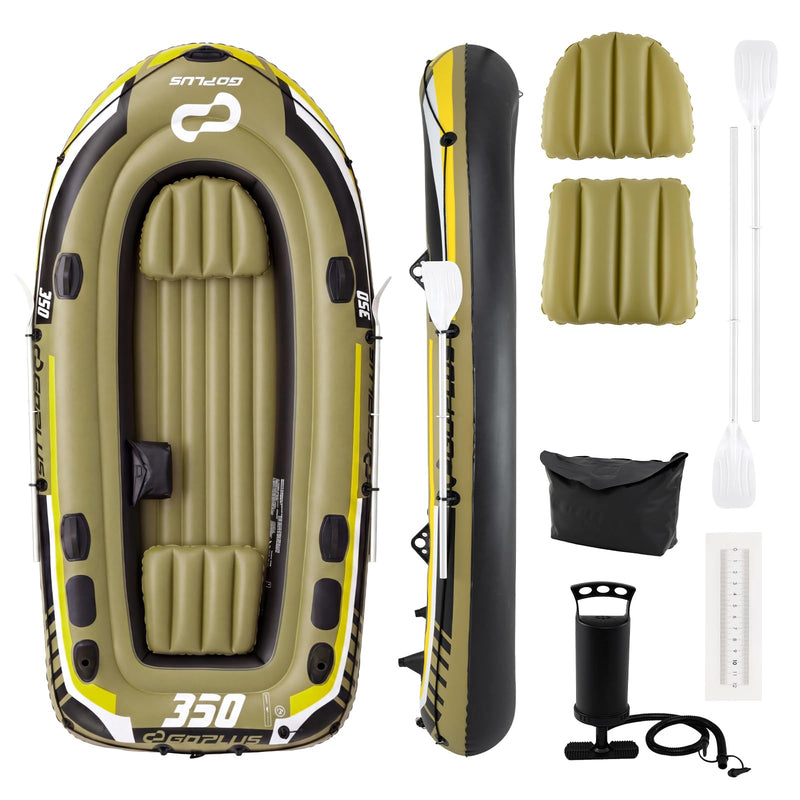 Load image into Gallery viewer, Goplus 3/4 Person Heavy-Duty Fishing Raft Set with Oars Bolster Seats Pouch &amp; Rod Holders
