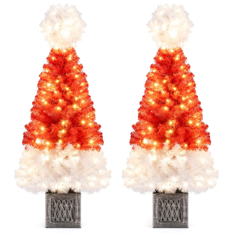 Load image into Gallery viewer, Goplus 4 FT Pre-Lit Christmas Tree for Entrances, Artificial Potted Santa Hat Xmas Tree with 300 Branch Tips
