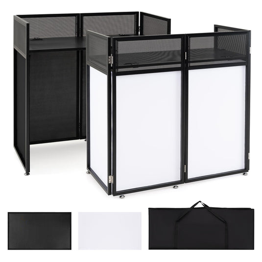 Goplus Portable DJ Booth with Scrims & Carrying Bag | Foldable Mobile DJ Table Stand