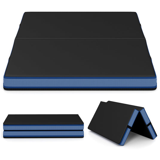 Goplus 4ft x 4ft x 4in Thickened Bi-Fold Fitness Mat with Carrying Handles & PU Leather Cover