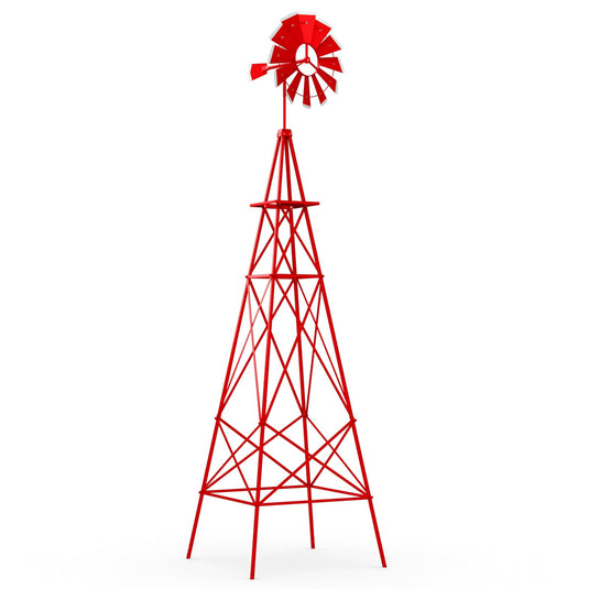 Goplus 8 ft Ornamental Windmill, All-Weather Metal Wind Mill w/ 4 Support Legs, Decorative Weathervane