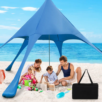 Goplus Beach Canopy, 20 x 20 FT Beach Shade with UPF50+ Sun Protection, Carrying Bag, Sand Shovel, Aluminum Pole, 6 Ground Stake