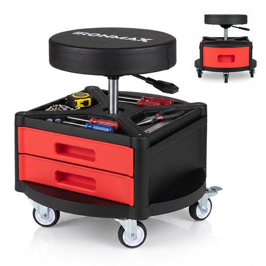 Goplus Rolling Mechanic Stool with Cushioned Seat with 3 Drawers and Tool Tray