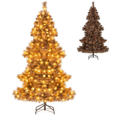 Goplus 6 FT Pre-Lit Chocolate-Color Xmas Tree with 493 Pine Needles & PVC Tips