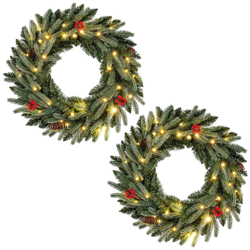 Load image into Gallery viewer, 24” Pre-lit Christmas Wreath Front Door Artificial Xmas Wreath with 90 Frosted Branch Tips
