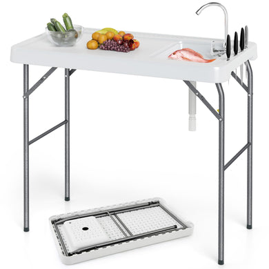 Goplus Folding Fish Cleaning Table 42.5 Inch Portable Camping Sink Table with Rotatable Faucet