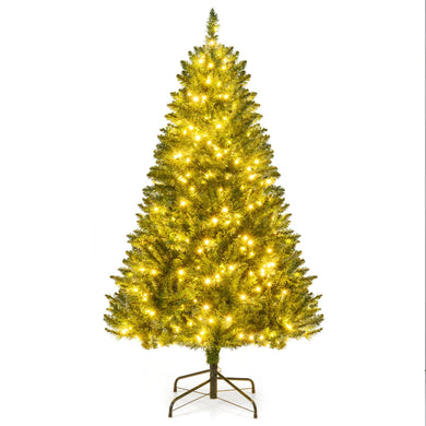Goplus Pre-Lit Artificial Christmas Tree with 7 Lighting Modes & Folding Metal Stand
