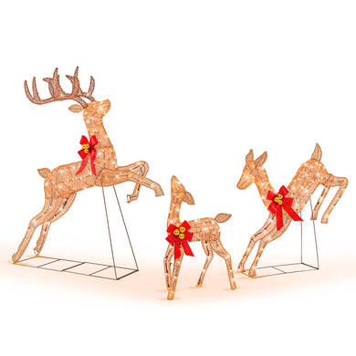 Goplus 3 Pieces Light up Christmas Reindeers Pre-lit Glittering Reindeer Family Set