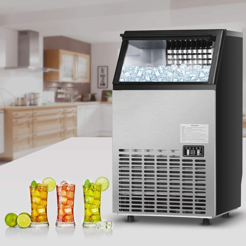 Load image into Gallery viewer, Commercial Home Ice Maker Machine, Built-in Stainless Steel Electric Ice Cube Maker, 33lbs Storage Capacity &amp; Ice Shovel
