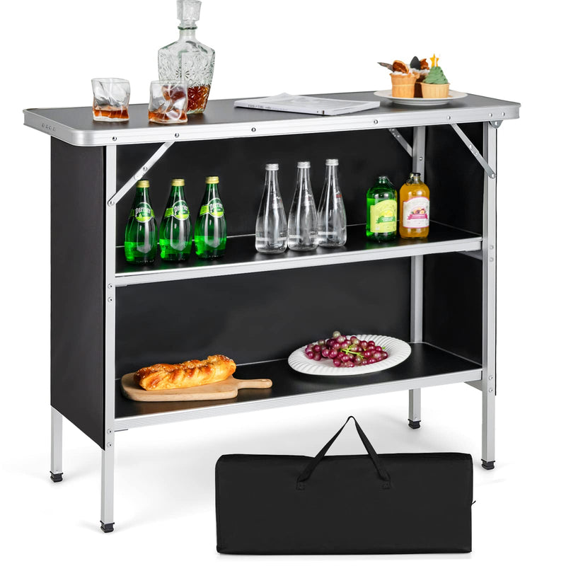 Load image into Gallery viewer, Goplus Folding Camping Table, Aluminum Portable Pop-Up Bar Table with 2-Tier Storage Shelves

