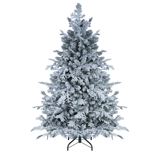 Goplus 5ft/6ft/7ft/8ft Pre-Lit Snow Flocked Christmas Tree with LED Lights | Snowy Holiday Decoration Tree for Home