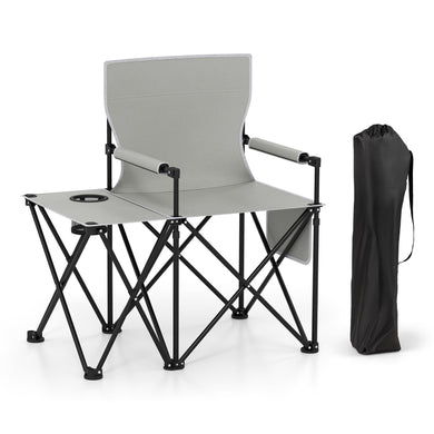 Goplus Oversized Camping Chair with Side Table, Folding Heavy-Duty Picnic Chair w/ 2 Storage Pockets