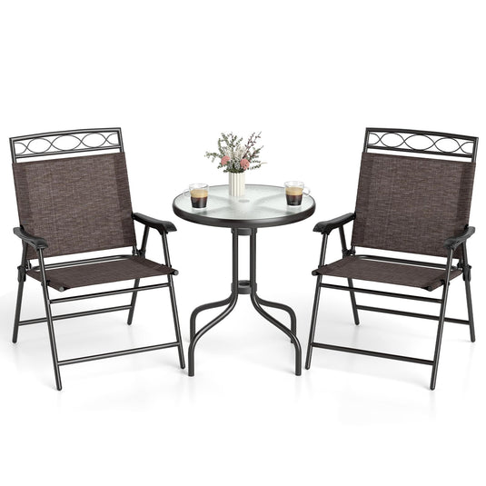 Goplus Bistro Table and Chairs Set of 2 Outdoor 3 Piece Patio Bistro Set with 1.57” Umbrella Hole