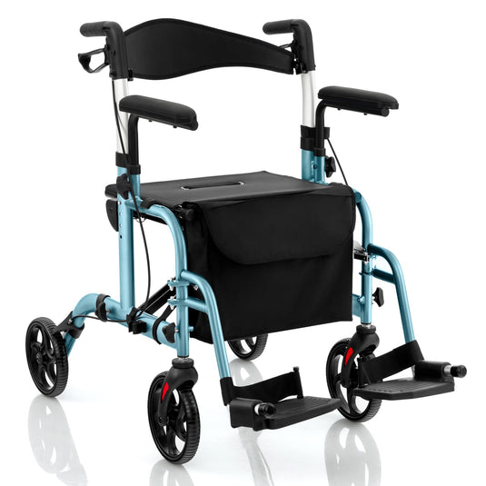 Goplus 2 in 1 Folding Rollator Walker, 4 Wheel Medical Walker with Seat