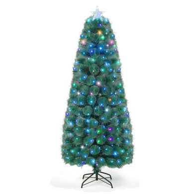 Goplus 7ft Pre-Lit Fiber Optic Christmas Tree Snowy Pine Needles
