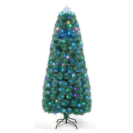 Goplus 7ft Pre-Lit Fiber Optic Christmas Tree Snowy Pine Needles