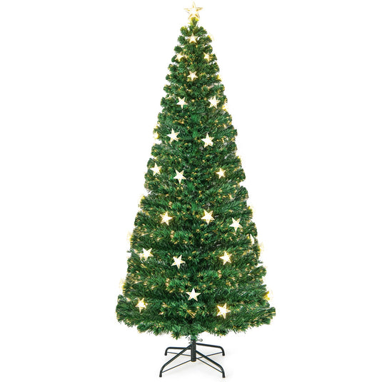 Goplus 7ft Fiber Optic Artificial Christmas Tree Pre-Lit Christmas Tree with 40 Star LED Lights