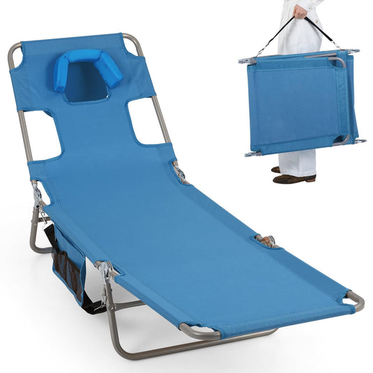 Goplus Tanning Chair Folding Beach Lounge Chair w/5-Position Adjustable Backrest